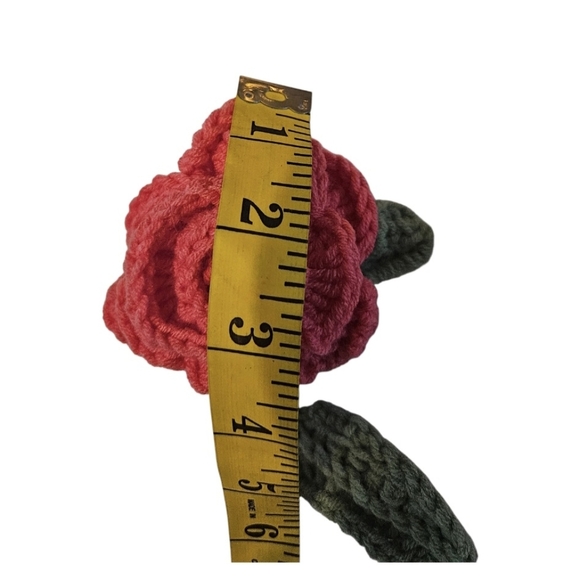Hand Crafted Soft Red Crochet Rose Faux Floral Shelf Decor Hand Knit Crochet Art - Picture 17 of 17
